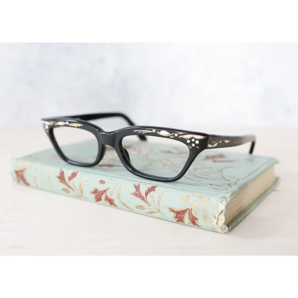 Vintage France Cateye Eyeglasses Frame Rockabilly pinup 1960s Rhinestone Retro